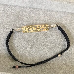 Black Cord Bracelet with Gold silver Filigree Bar adjustable